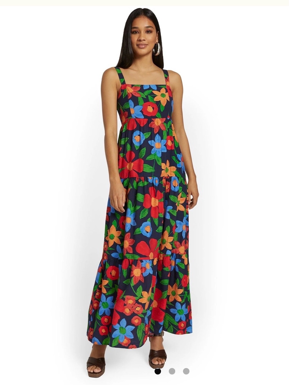 Skies Are Blue Black Maxi Dress with Red, Blue, Green & Orange Floral Print